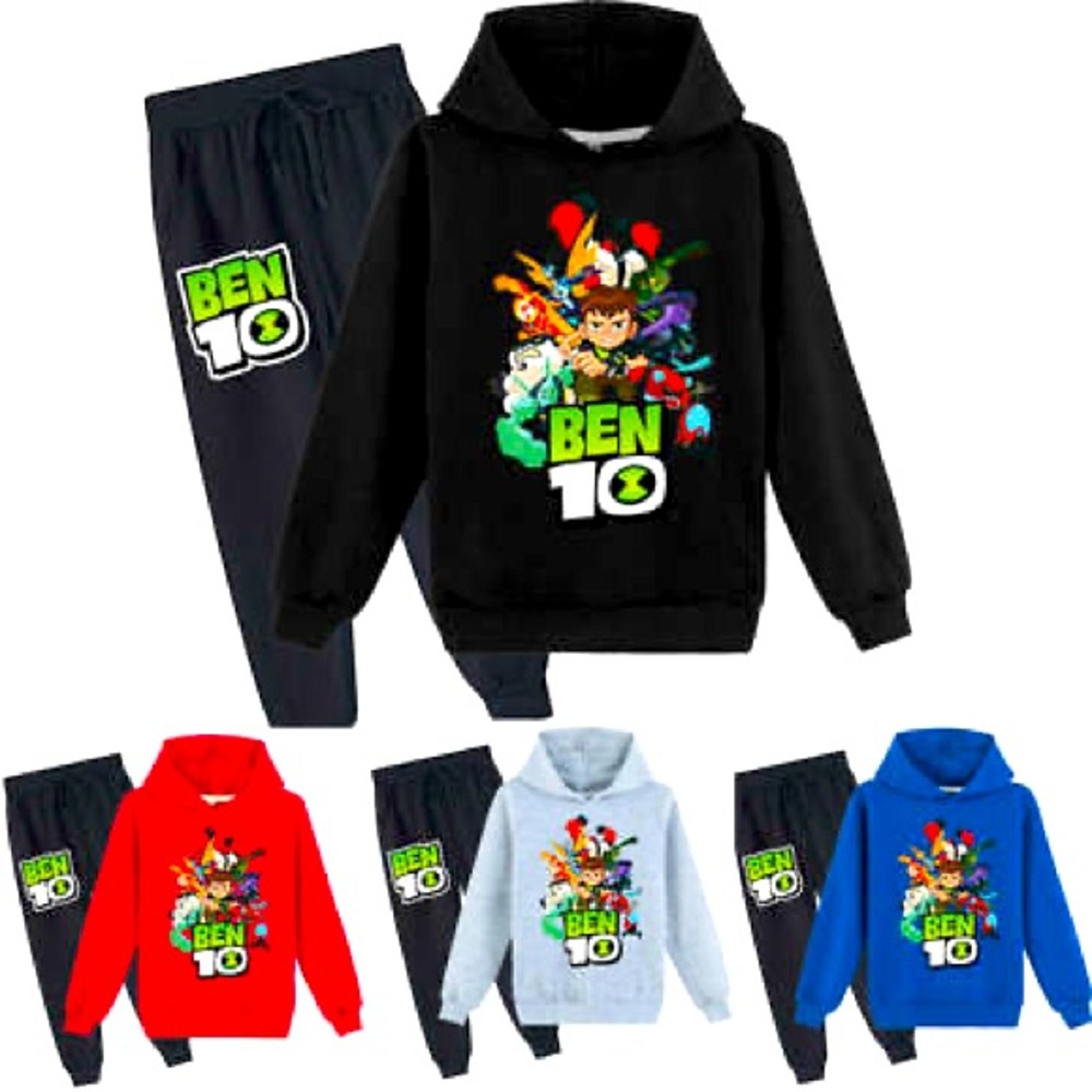2pcs Kid's Ben 10 Omnitrix Printed Hoodie pant set pullover coat Sweatshirt